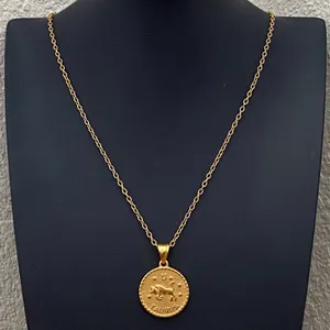 18K Gold plated Taurus Zodiac Sign Quarter Coin Pendant 20” Necklace 15.7g thumbnail 6