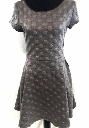 Anthropologie THML Skater Flare Dress Grey Polka Dot M v6x thumbnail 1
