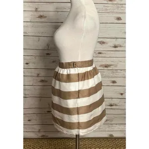 Cynthia Rowley modern classic tan/white striped linen A-line skirt Size 10 thumbnail 3