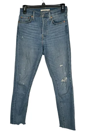 Levi's Women Jeans Wedgie‎ Skinny Button Fly Raw Hem Distressed Denim Blue Small thumbnail 1