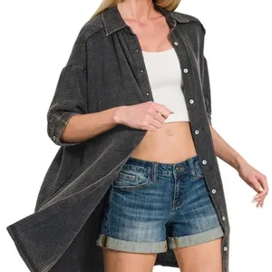 nwt Zenana Washed Double Gauze Button Down Shirt‎ Dress thumbnail 3
