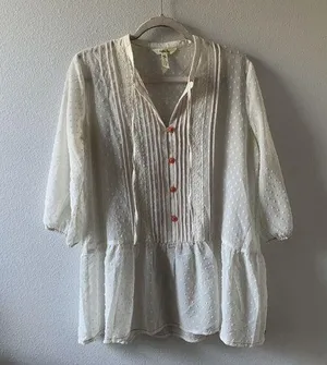 Matilda Jane Womens Size Medium Ivory Sheer Swiss Dot Blouse Top thumbnail 1