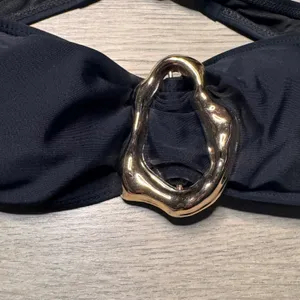 Black Bandeau Bikini Top Gold Ring Detail Strapless Swimwear XS‎ Xsmall thumbnail 2