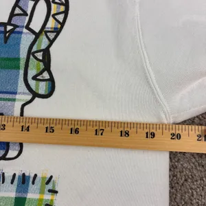 Vintage Fruit of the Loom Plaid Cat Sweatshirt S White Crewneck Applique USA 90s thumbnail 5