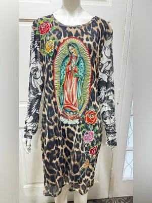Ed Hardy Cheetah Print Mesh Bodycon Womens 2X Tattoo Logo Y2K 90s Sheer Dress thumbnail 4