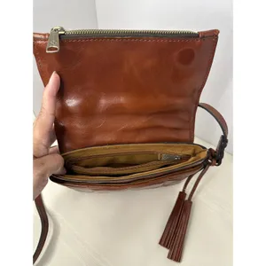 Patricia Nash Corfu Quilted Leather Crossbody Bag Purse Cognac Brown Oil-Waxed thumbnail 9