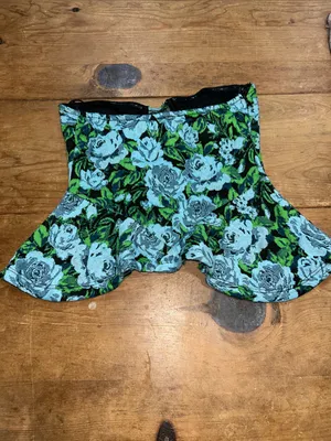 Zara Floral Jacquard Strapless Bustier Corset Peplum Top Blue Green Size S thumbnail 4