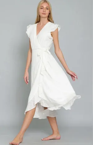 Ruffled White Wrap Dress Size M thumbnail 1