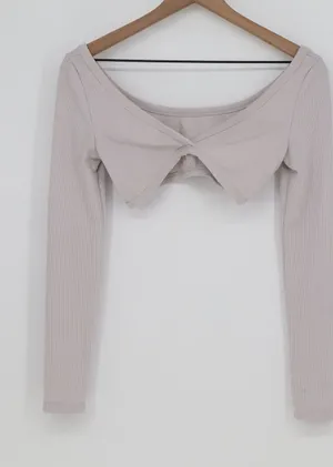 SHEIN Crop Top Womens S Twisted Front Ribbed Long Sleeve Lavender Excellent thumbnail 1