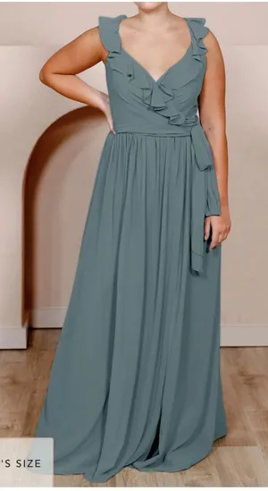 Revelry Valerie Chiffon Dress Eucalyptus Bridesmaid thumbnail 1