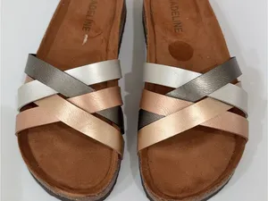 Madeline Metallic Multi-Stripe Slide Sandals in Rose Gold, Silver, and Bronze thumbnail 2
