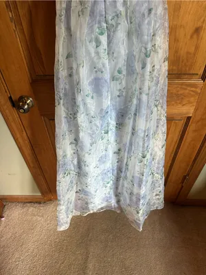 Lulu's Pastel periwinkle Floral Strapless Chiffon Maxi wedding guest Dress small thumbnail 8