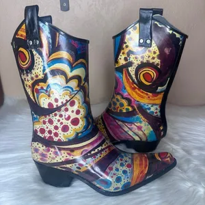 Nomad Yippy - Turquoise Monet Rubber Cowboy Boots Size 9 thumbnail 1