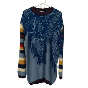 BCBG Blue Crewneck Pullover Style Distressed Sweater(Size. Medium) thumbnail 2