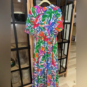 Sugarlips colorful maxi dress Paradise Falls Button Down Flutter sleeve tropical thumbnail 7