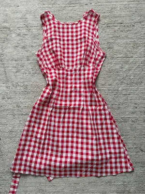 SHEIN Red and White Gingham Sleeveless Mini Dress (Size Small) thumbnail 3