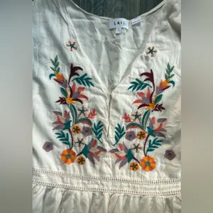 Anthropologie X Laila Cream V-Neck Sleeveless A-Line Sundress embroidered floral thumbnail 4