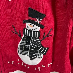 Mandal‎ Bay Red Snowman Christmas Sweater Zip Up Cardigan Beaded Snowflake XL thumbnail 4