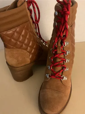 Nine West women platform Brown Suede leather Combat unite Boots US 8 thumbnail 2
