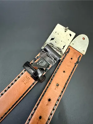 Vintage BRIGHTON 97033 Black Embossed Croc Leather Floral Buckle Belt Size ML 32 thumbnail 7