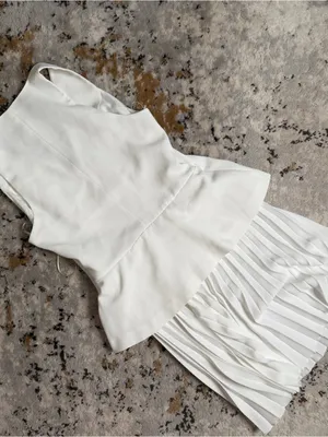 Zara White Sleeveless Double-Breasted Pleated Midi Dress thumbnail 6