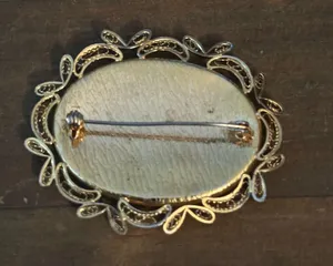 Vintage large oval Damascene bird brooch thumbnail 4