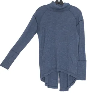 We The Free People Womens Top Turtleneck Split Back Raw Edge Blue Size Small FO thumbnail 6