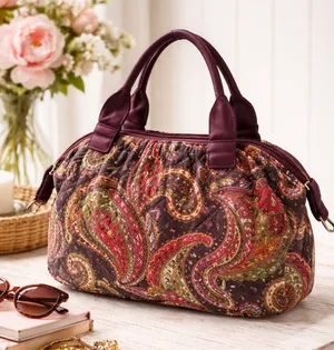 Vera Bradley Mesa Red Gathered Satchel Paisley Quilted Cotton Bag thumbnail 1