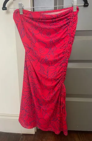 Red floral strapless mini dress thumbnail 1