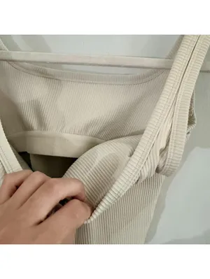 Cream Ribbed Cropped Tank with Build in Bra thumbnail 2