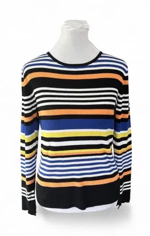 Philosophy multi-colored horizontal striped sweater in size L thumbnail 1