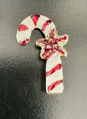 Vintage Can Cane Brooch Pin with Poinsettia Accent thumbnail 1
