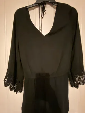 BCX Black Long-Sleeve Lace Shorts Romper thumbnail 5