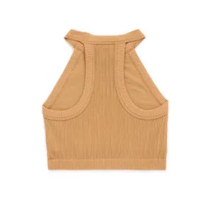Aerie Superchill Seamless Cropped Halter Tank Womens‎ M Brown Ribbed Minimalist thumbnail 3