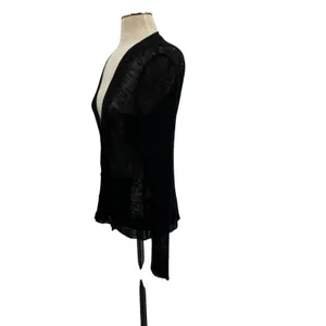 Eileen Fisher Linen‎ Blend Sheer Knit V Neck Cardigan Sweater Black Size XS thumbnail 5