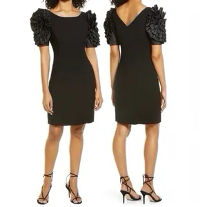 Shani Dramatic Rosette Sleeve Crepe Sheath Cocktail Dress Black thumbnail 8