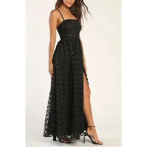 NWT Lulus Pursuing‎ Elegance Black Floral Embroidered Lace-Up Maxi Dress Medium thumbnail 2