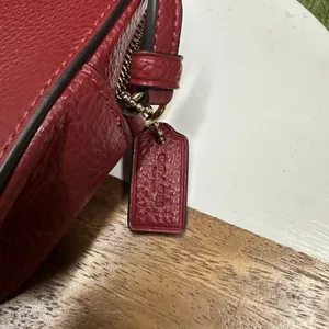 Coach Pebble Leather Shoulder‎ Bag Auth Red Medium Women thumbnail 5