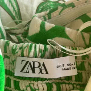 Zara Womens Green Resort Tropical Leaf Print Strapless Linen Blend Midi Dress‎ S thumbnail 5
