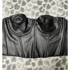 SKIMS Onyx Black Faux Leather Look Corset Bustier Underwire Top Sz S Whimsigoth thumbnail 5