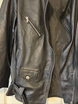 ASOS DESIGN Petite Premium Real Leather Oversized Biker Jacket Black US 4 thumbnail 6