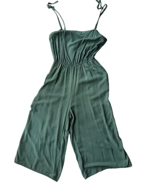 Gap Olive Green Wide Leg Cami Jumpsuit Medium Tie Strap 100% Viscose Pockets thumbnail 1