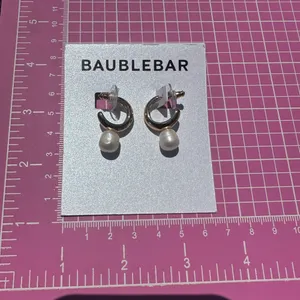 Baublebar gold tone open loops white pearl drops earrings thumbnail 3