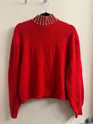GRLFRND Katherine Red Rhinestone Collar Knit Sweater Small thumbnail 1