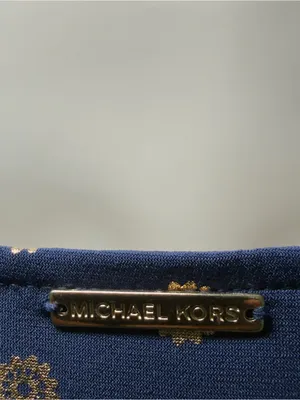 Michael Michael Kors Small Navy Gold Foiled Medallion Prints V Neck Maxi Dress thumbnail 10