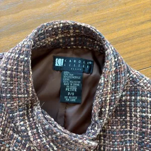 90s Vintage Carole Little Silk Tweed Mock Neck Crop Jacket Brown Petite Small thumbnail 5