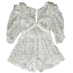 For Love & Lemons Women’s Santo Shorts Romper in White Lace Size Small thumbnail 9