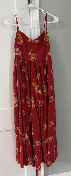Free People Red What‎ is Love Floral Wide Leg V-Neck Jumpsuit Size 0 thumbnail 1