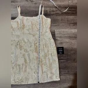 LULUS Shine for Us Cream Metallic Tropical Jacquard Mini Dress thumbnail 8