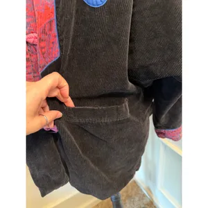 Vintage 80s/90s Black Corduroy Wearable Art Jacket Pink Paisley Frog Closures thumbnail 5